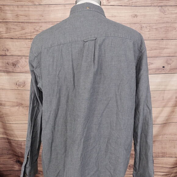 ROUNDTREE & YORKE HERRINGBONE GREY LONG SLEEVE BUTTON DOWN SHIRT MENS SIZE LR - Picture 4 of 6